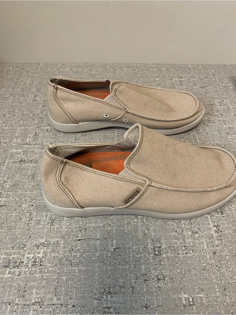 CROCS Men's Tan Canvas Slip-On Loafers